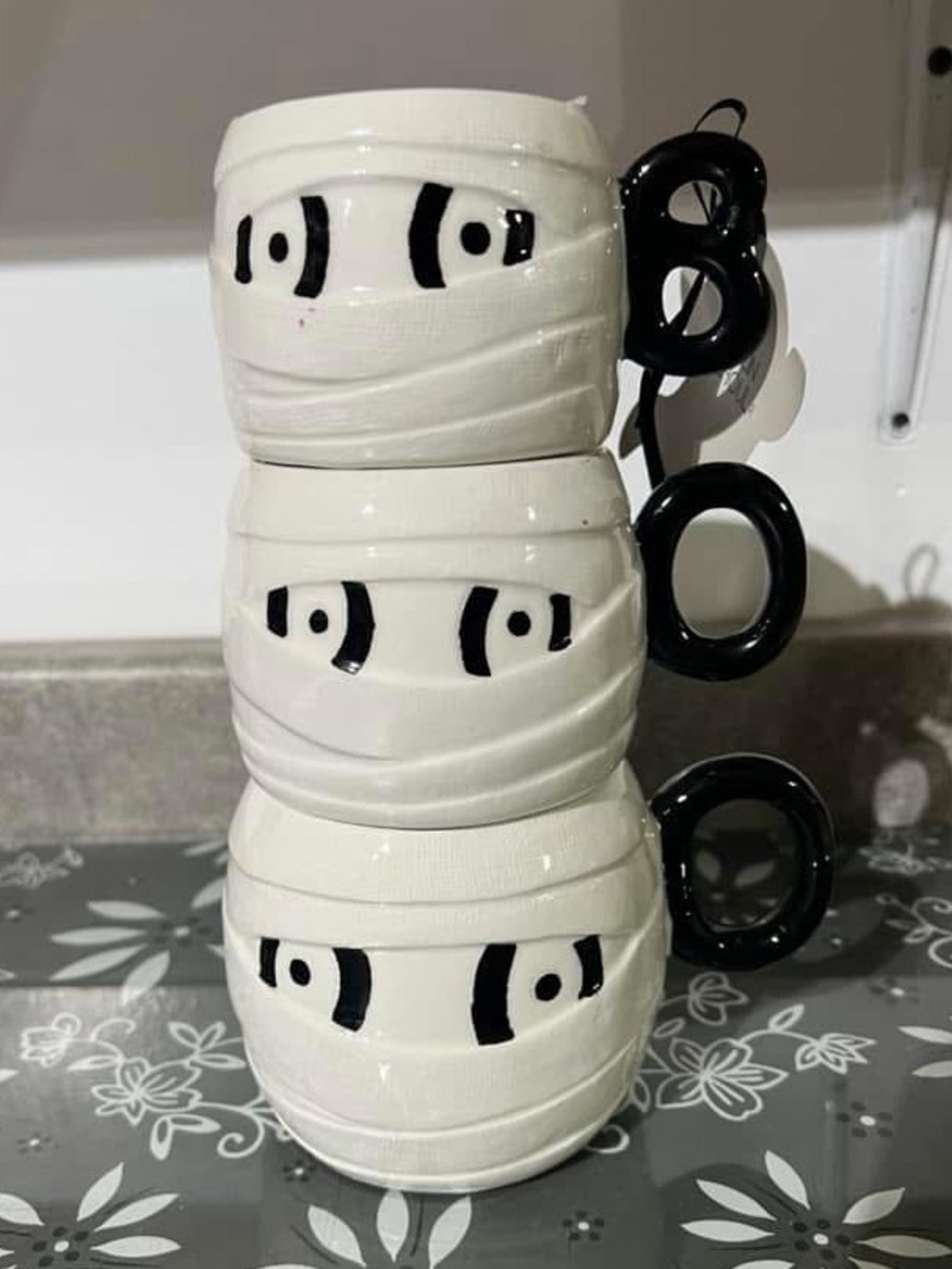 Ceramic Mummy Stackable Coffee Mugs in White and Black